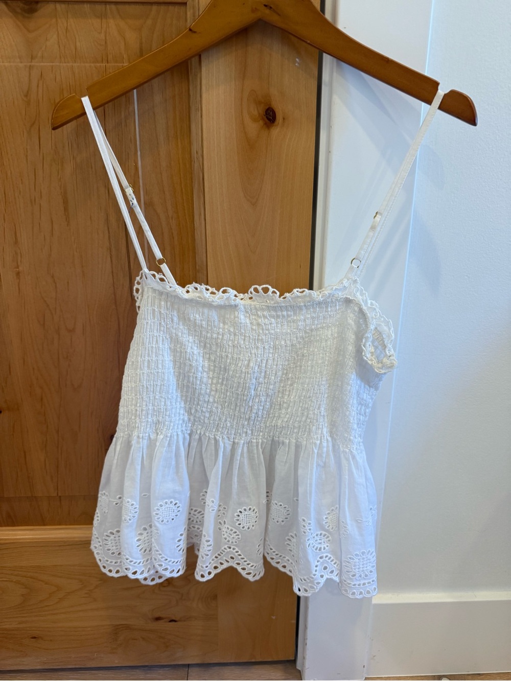 LoveShackFancy White Eyelet Lace Smocked Camisole